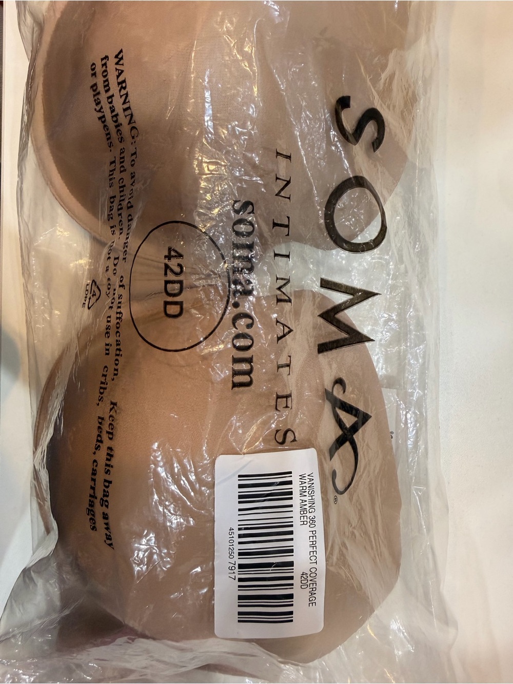 Soma Vanishing 360 Perfect Coverage Bra Warm Amber 42DD NWT